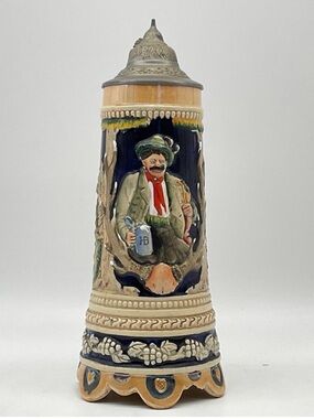 Vintage German Lidded Beer Stein w/ Swiss-Made Thorens Wind-Up Music Box in Base